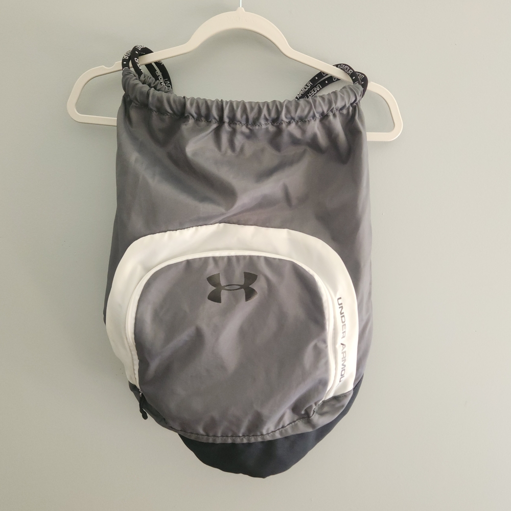 Under Armour Gray and White Drawstring Backpack
